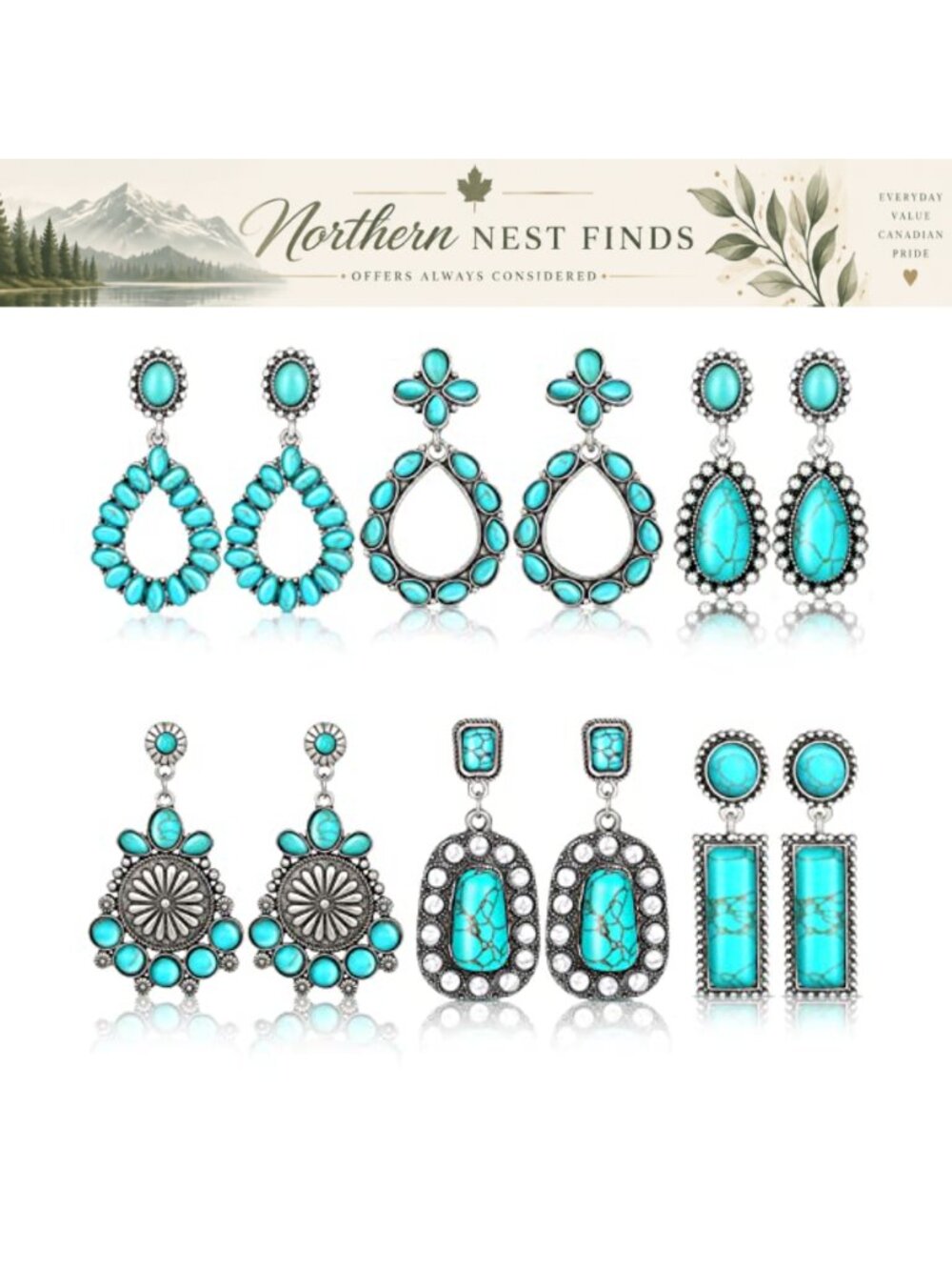 6 Pairs Oval Dangle Earrings Bohemian Vintage Western Jewelry for Women